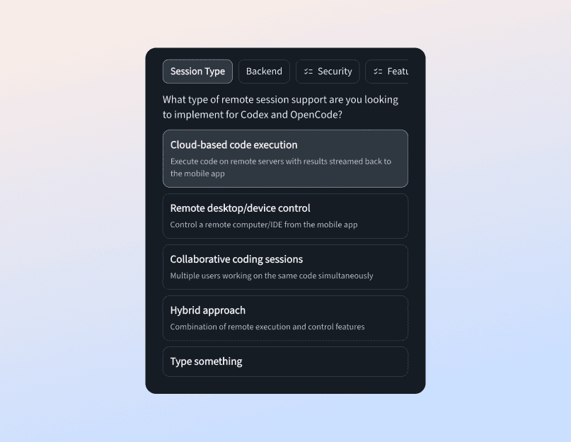 Answering a Claude Code AskUserQuestion prompt inside the Vicoa mobile app