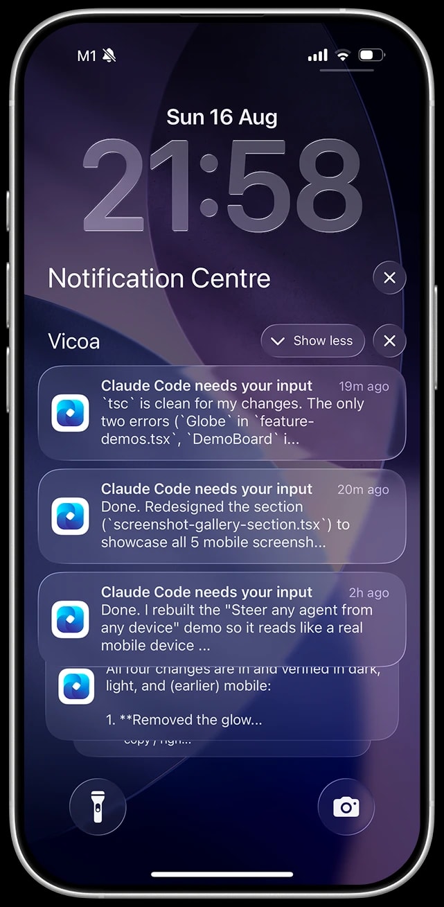 Lock-screen push notifications when Claude Code needs your input